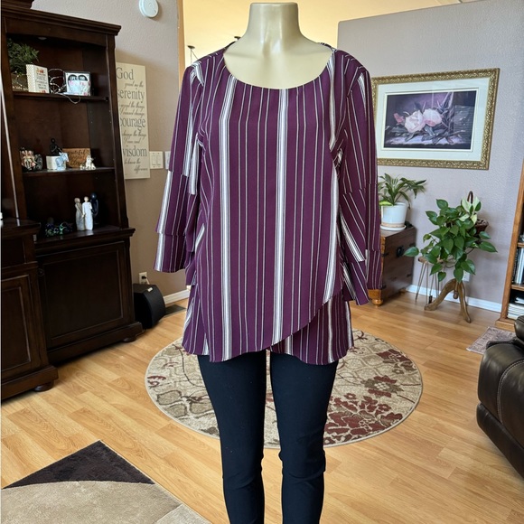 Apt 9 brownish/red, black & white 3/4 sleeves blouse-size L - Picture 6 of 9